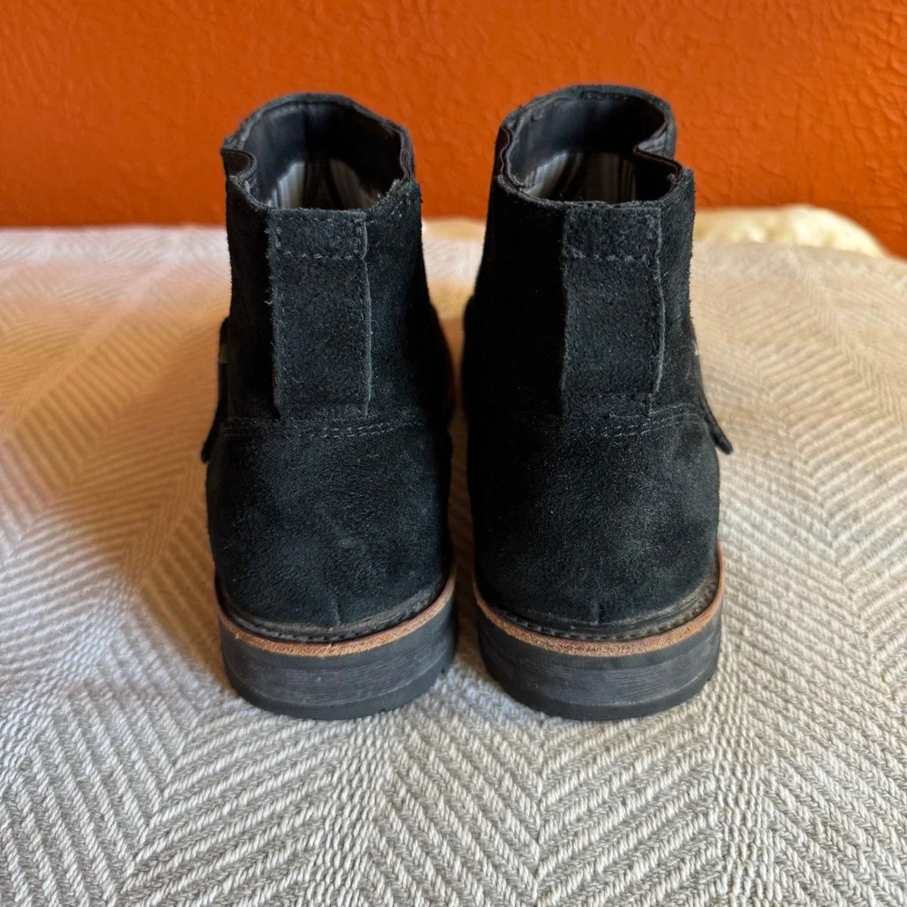 LL Bean Womens Black Suede Ankle Boots Buckle Chelsea Moto Booties 8M